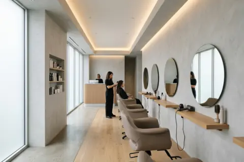 Açık Gri Tonlarında Minimalist Kuaför Salonu