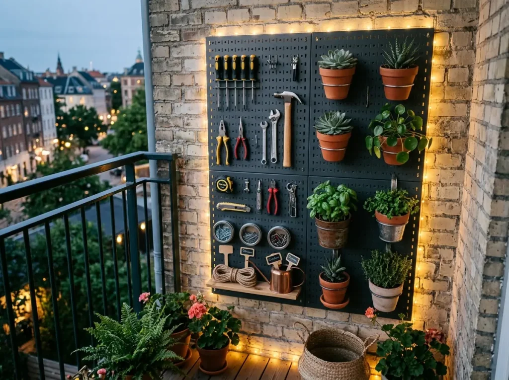Balkon duvarında metal dikey düzenleyici pano.