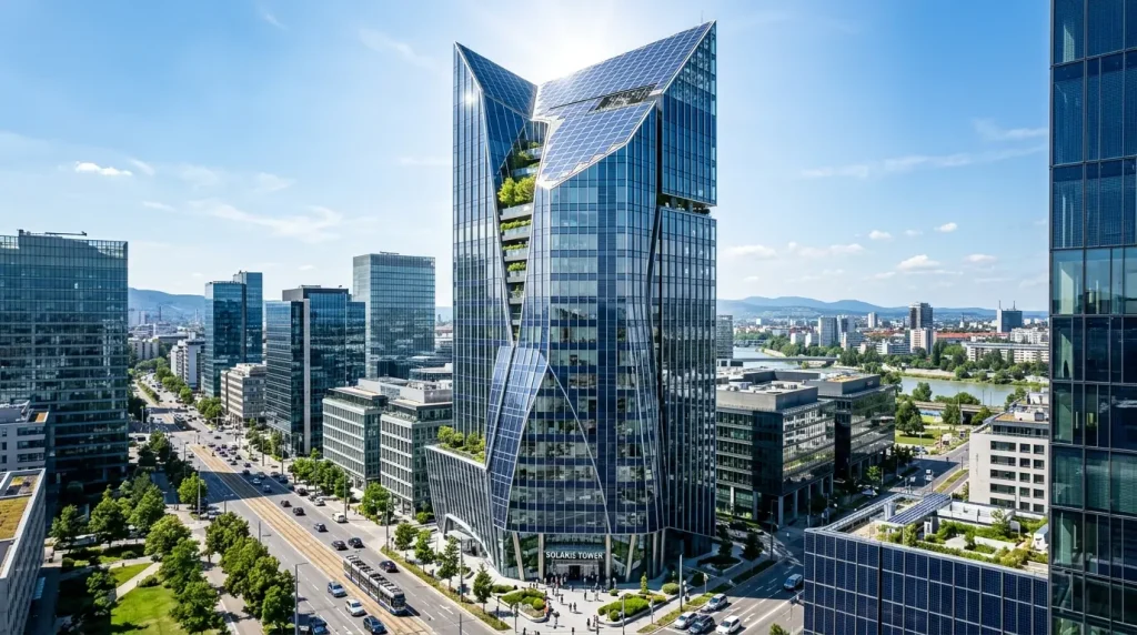 BIPV entegre güneş panelli iş kulesi cam cephesi