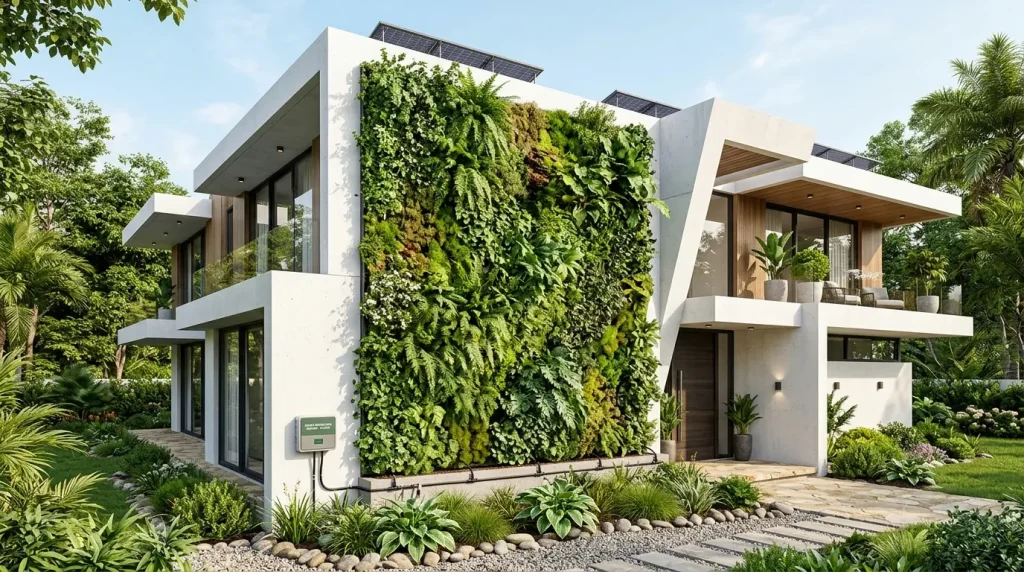Modern villada dikey bahçe (yeşil duvar) cephe uygulaması