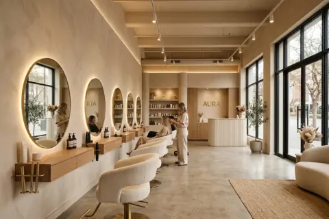 Nötr Bej Tonlarında Güzellik Salonu Dekorasyonu