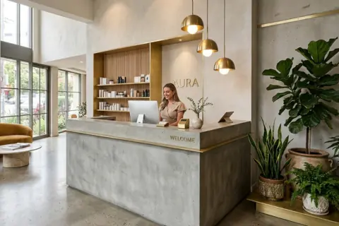 Mikroçimento Kaplama Minimalist Resepsiyon Bankosu