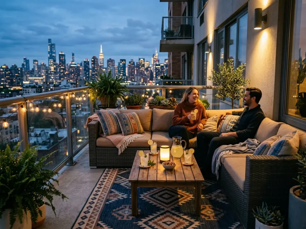 Modüler mobilyalı şık balkon oturma grubu.